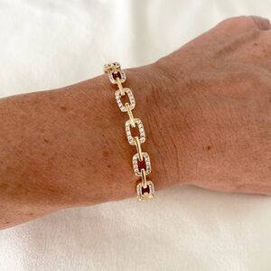 Gold Tone Crystal Link Cuff Bracelet New